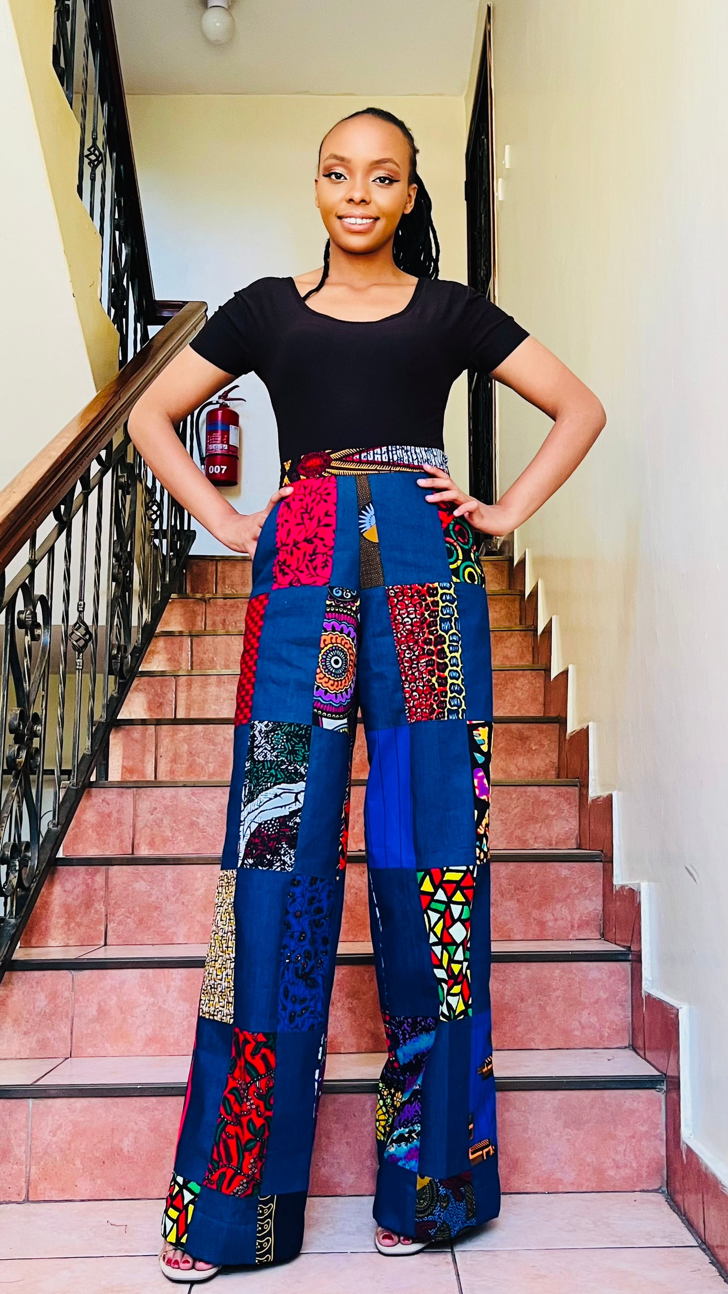 KaraCci - African Print and Denim mix Palazzo pants