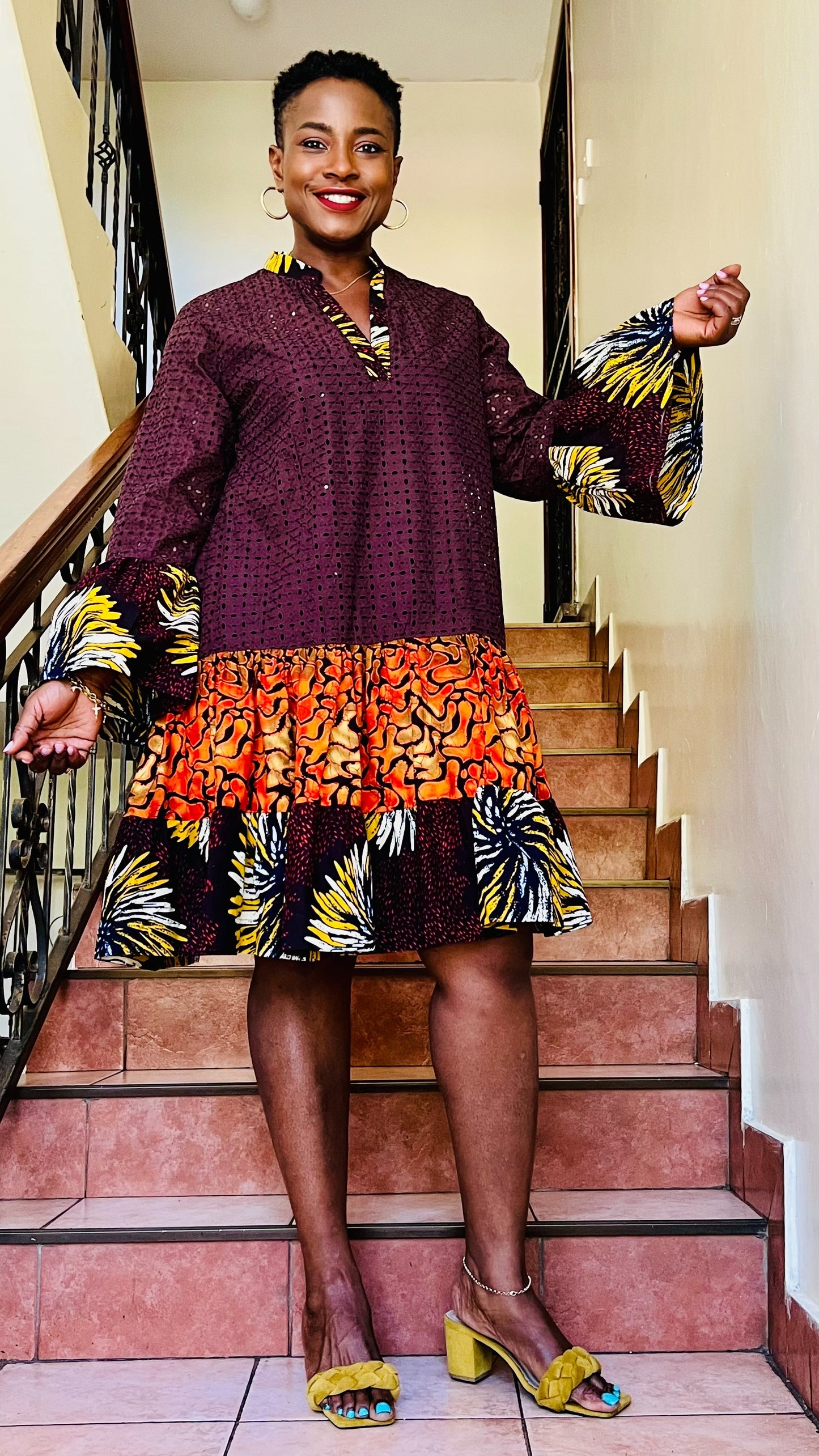 Tara - African Print and Lace mix Short Dress