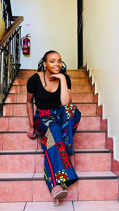 KaraCci - African Print and Denim mix Palazzo pants