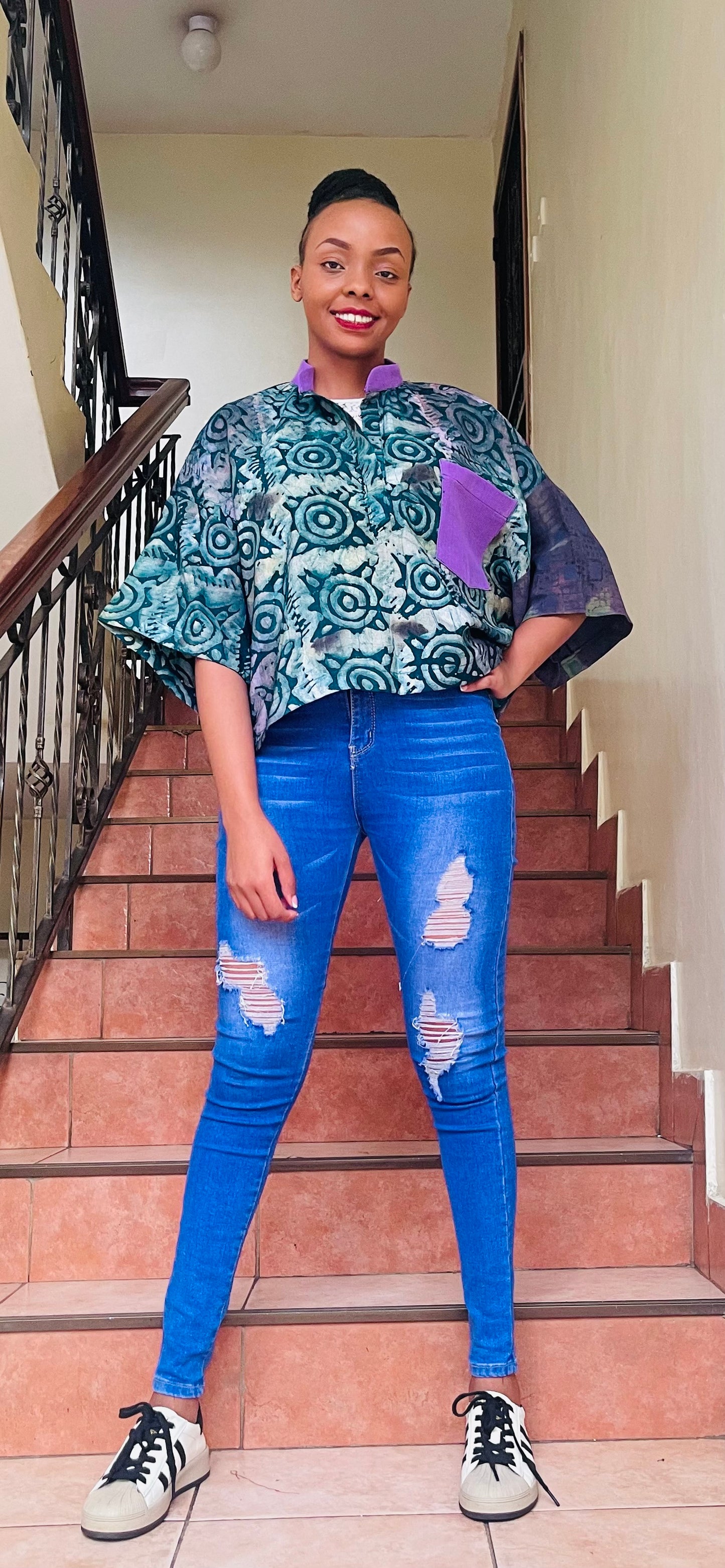 Toli- Crepe batik and aso-ke mix crop top