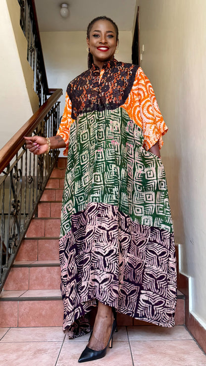 Hiba - adire and lace mix bubu