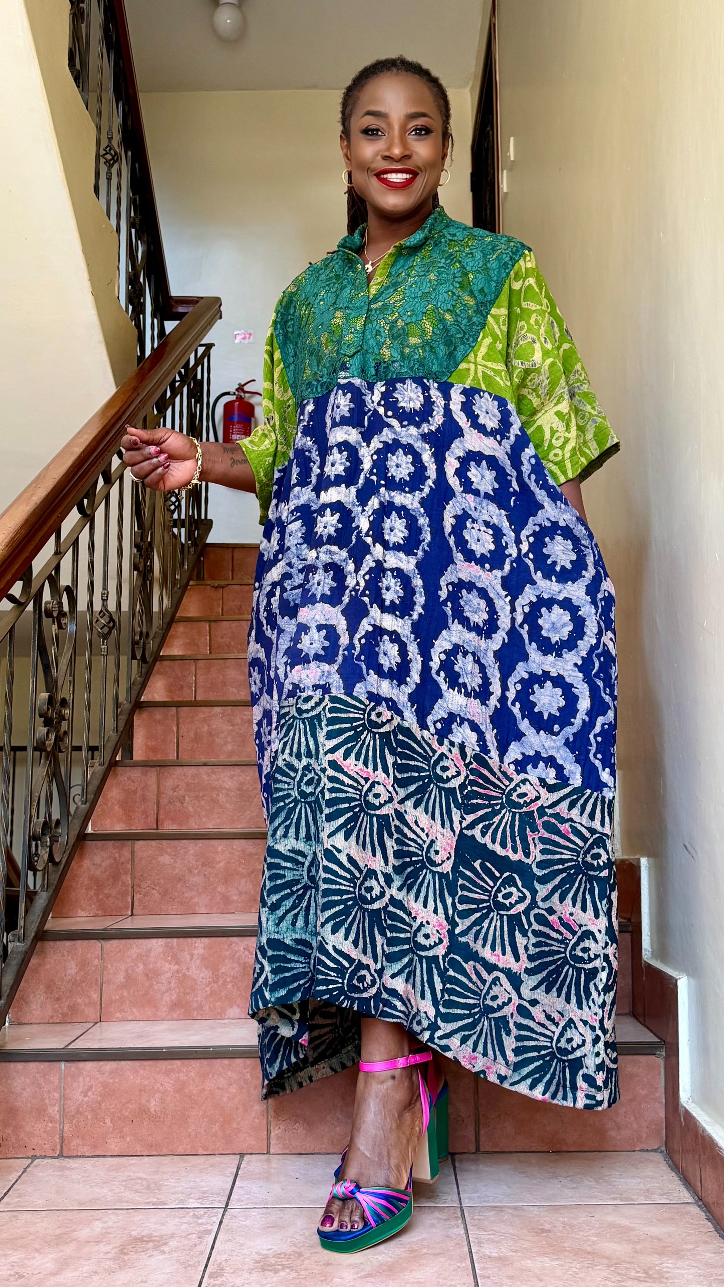 Hiba - adire and lace mix bubu