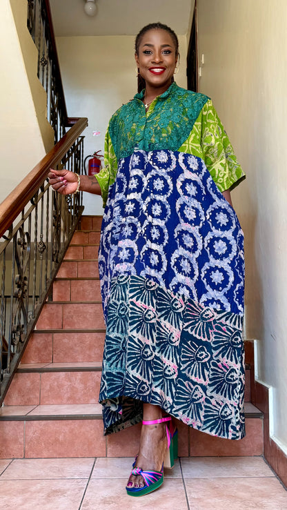 Hiba - adire and lace mix bubu