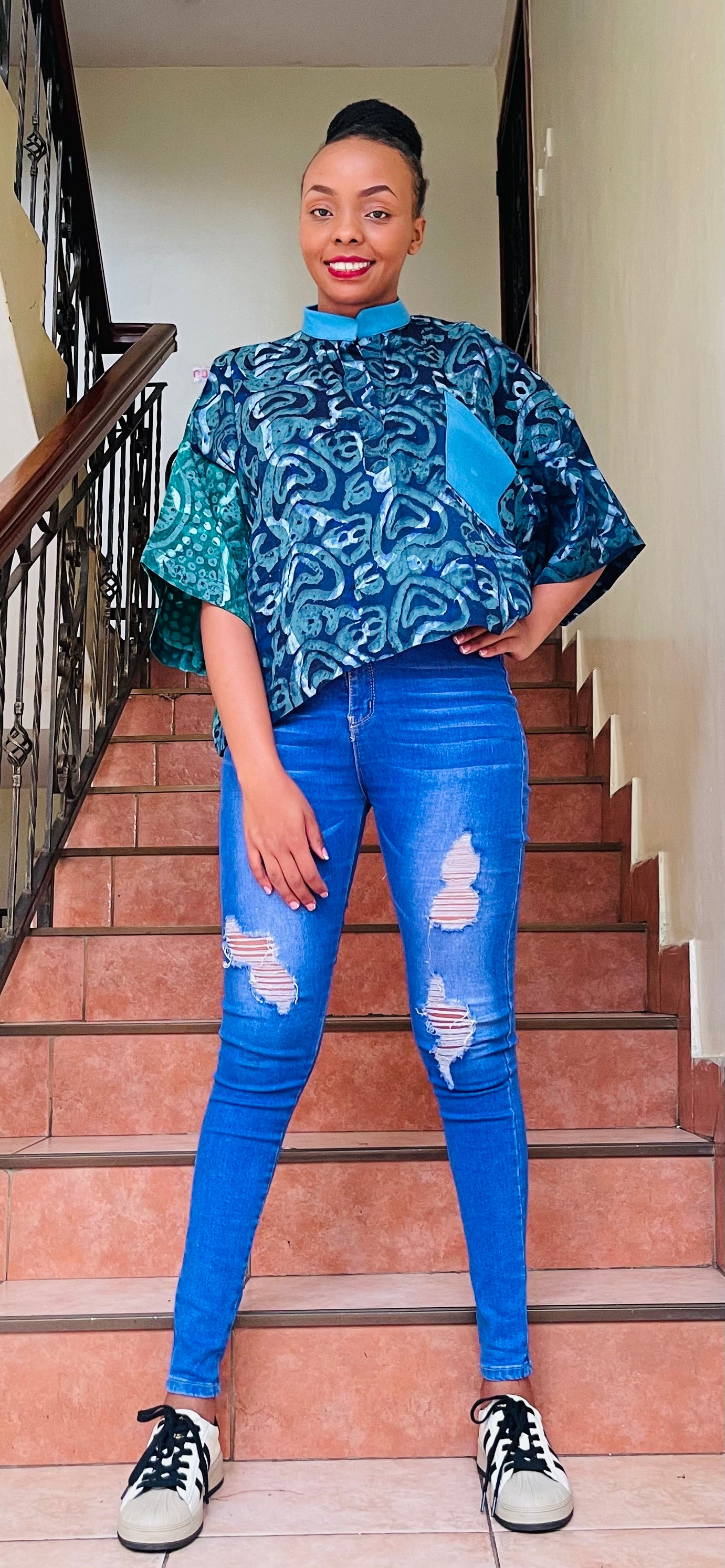 Toli- Crepe batik and aso-ke mix crop top