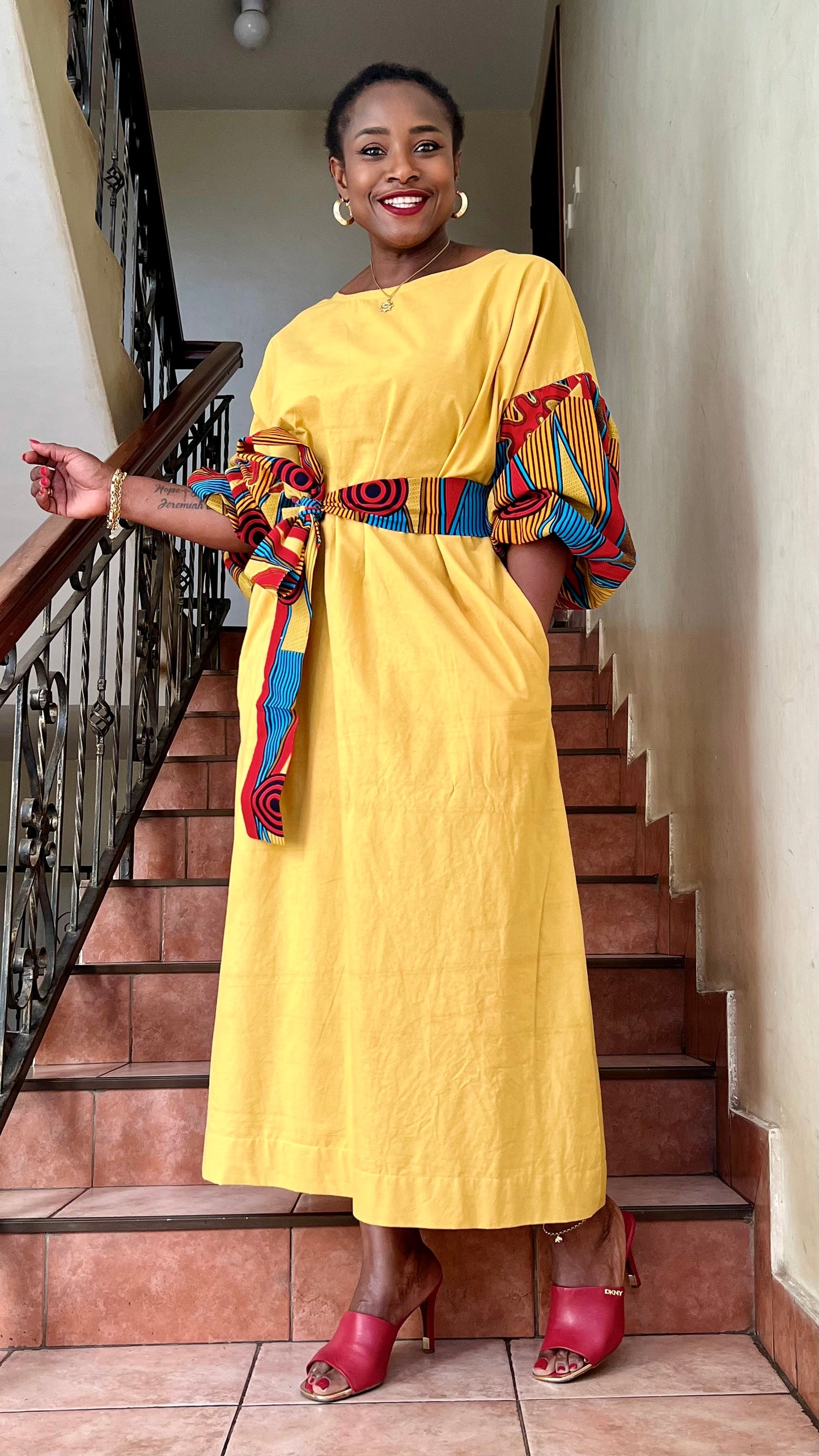 Kikky - Linen and African Print dress