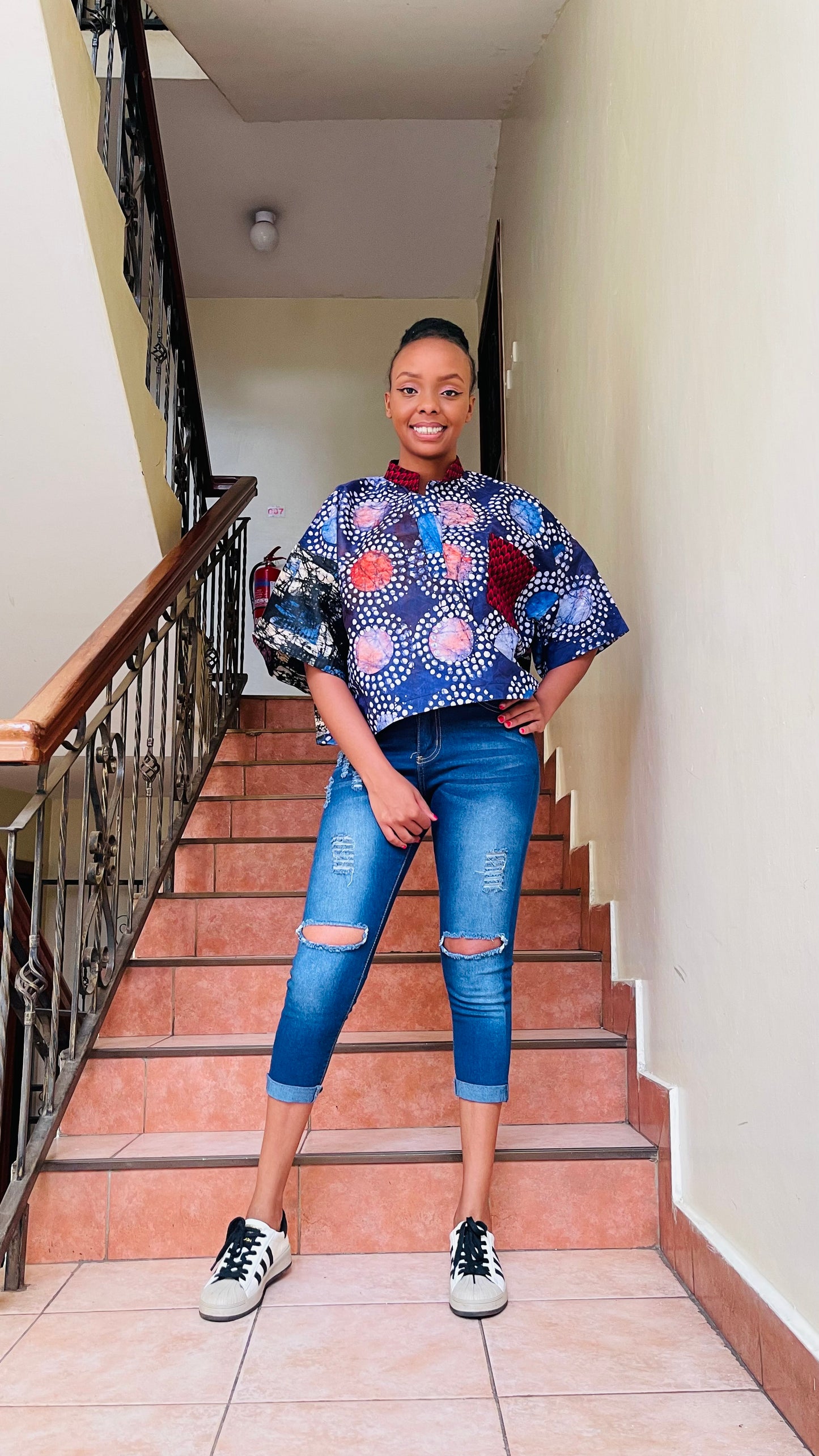 Mide - Adire and Ankara mix crop top