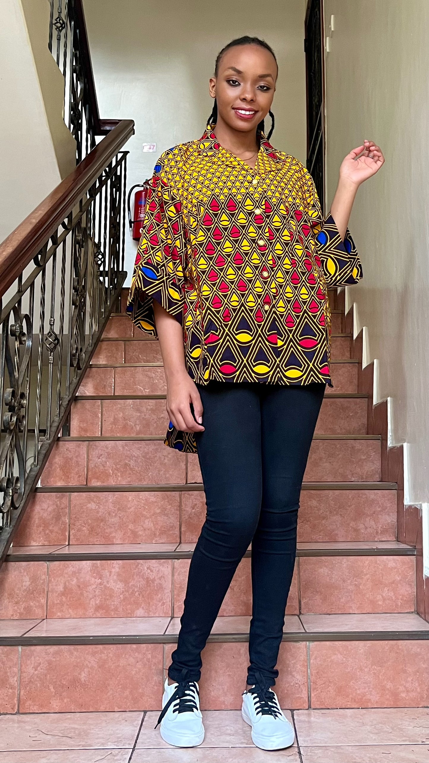 Ijele - African Print mix relaxed fit top