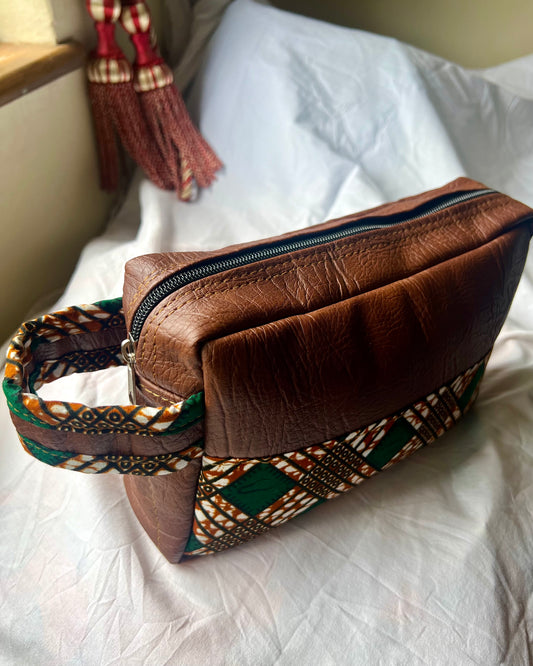 Men’s Wash Bags in African Print and Leather