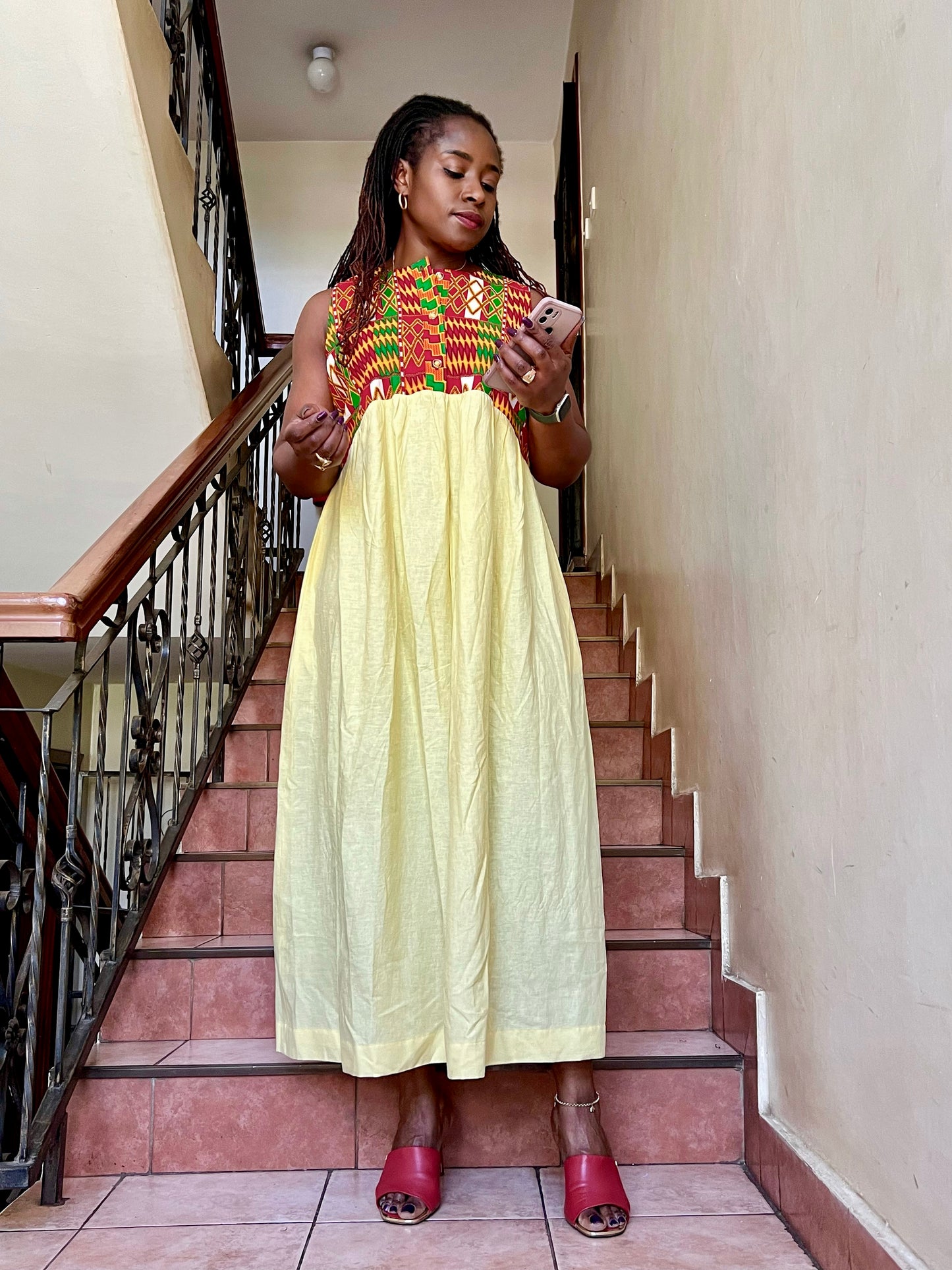 Taxxa - Linen and African print mix dress