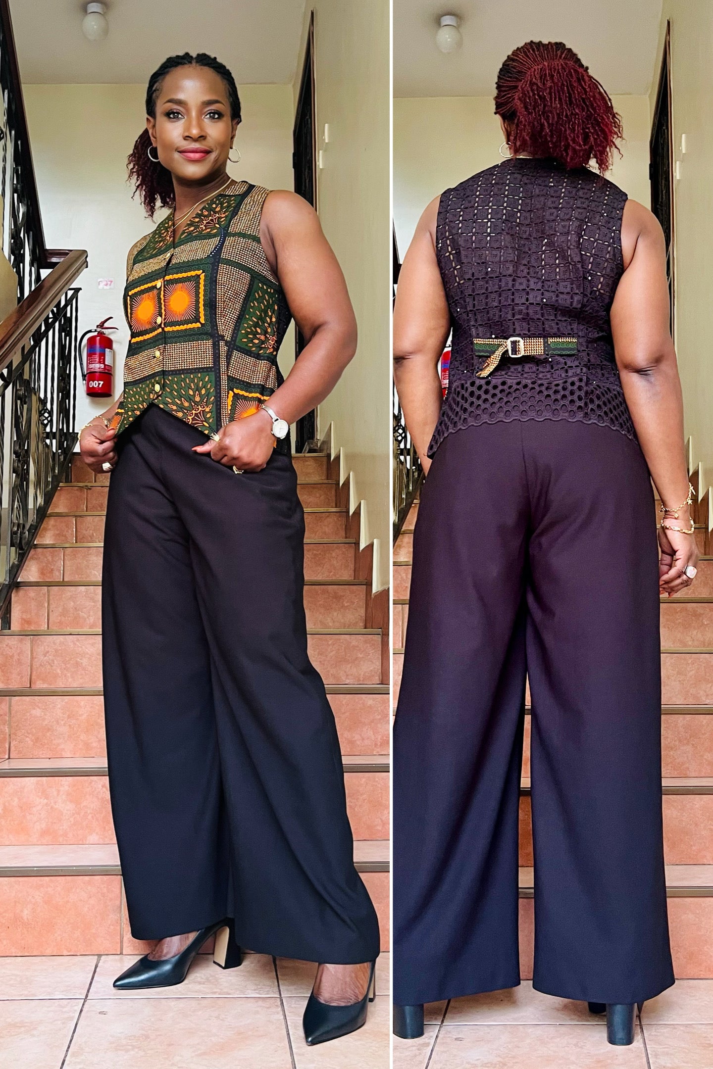 Hiari - African Print and lace mix waistcoat