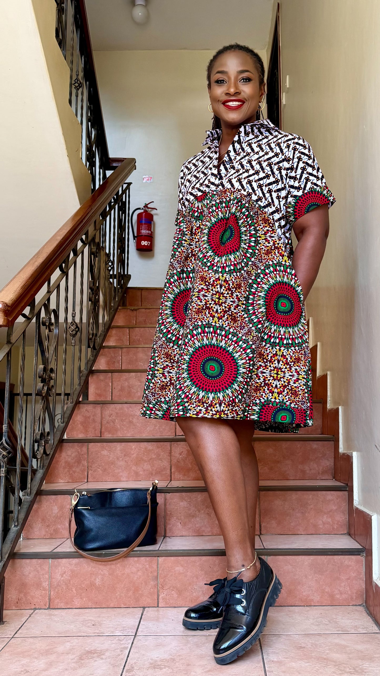 Malaika - African mix print short dress.