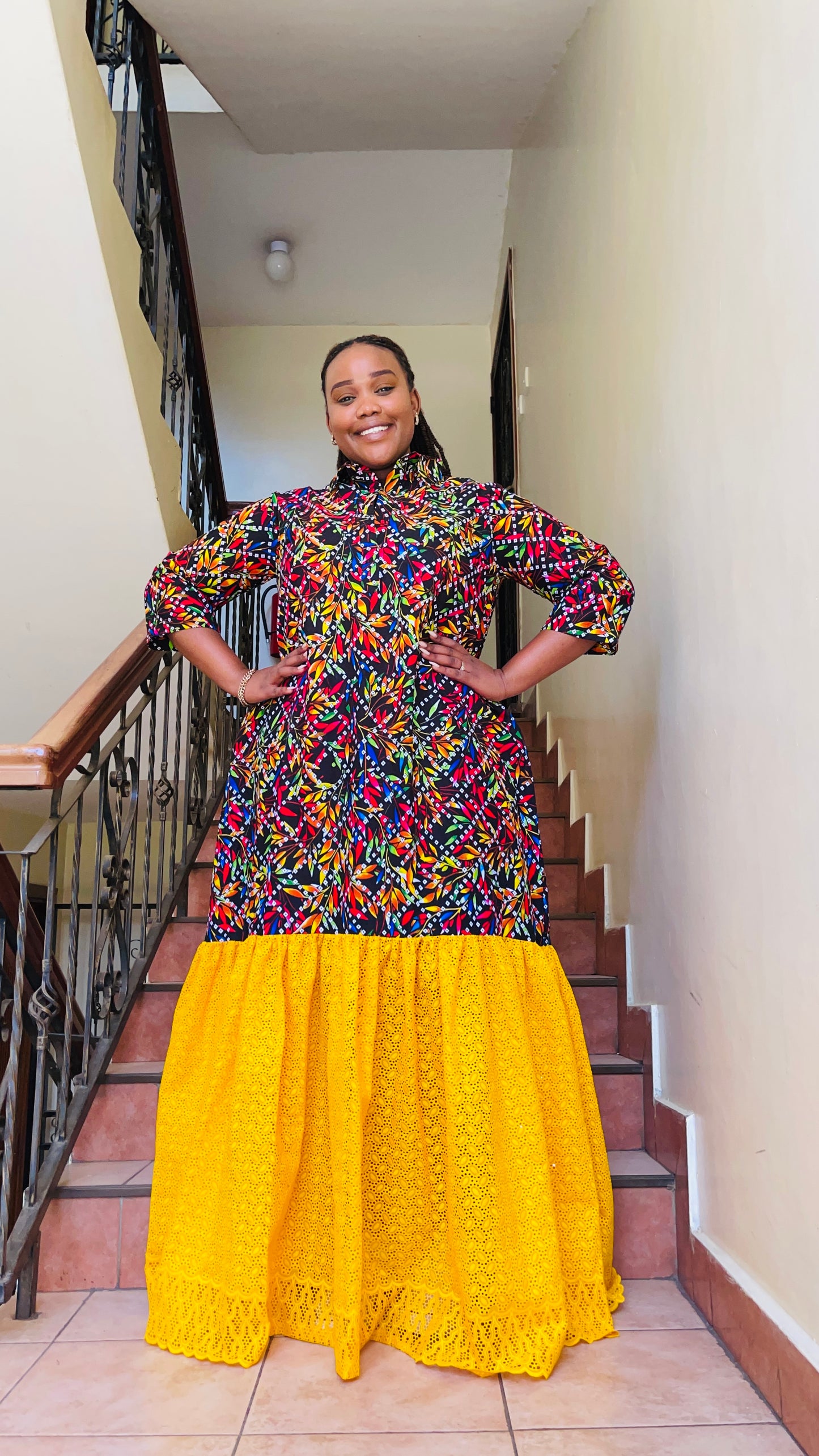 Elissa - African Print and Lace Shirt Dress