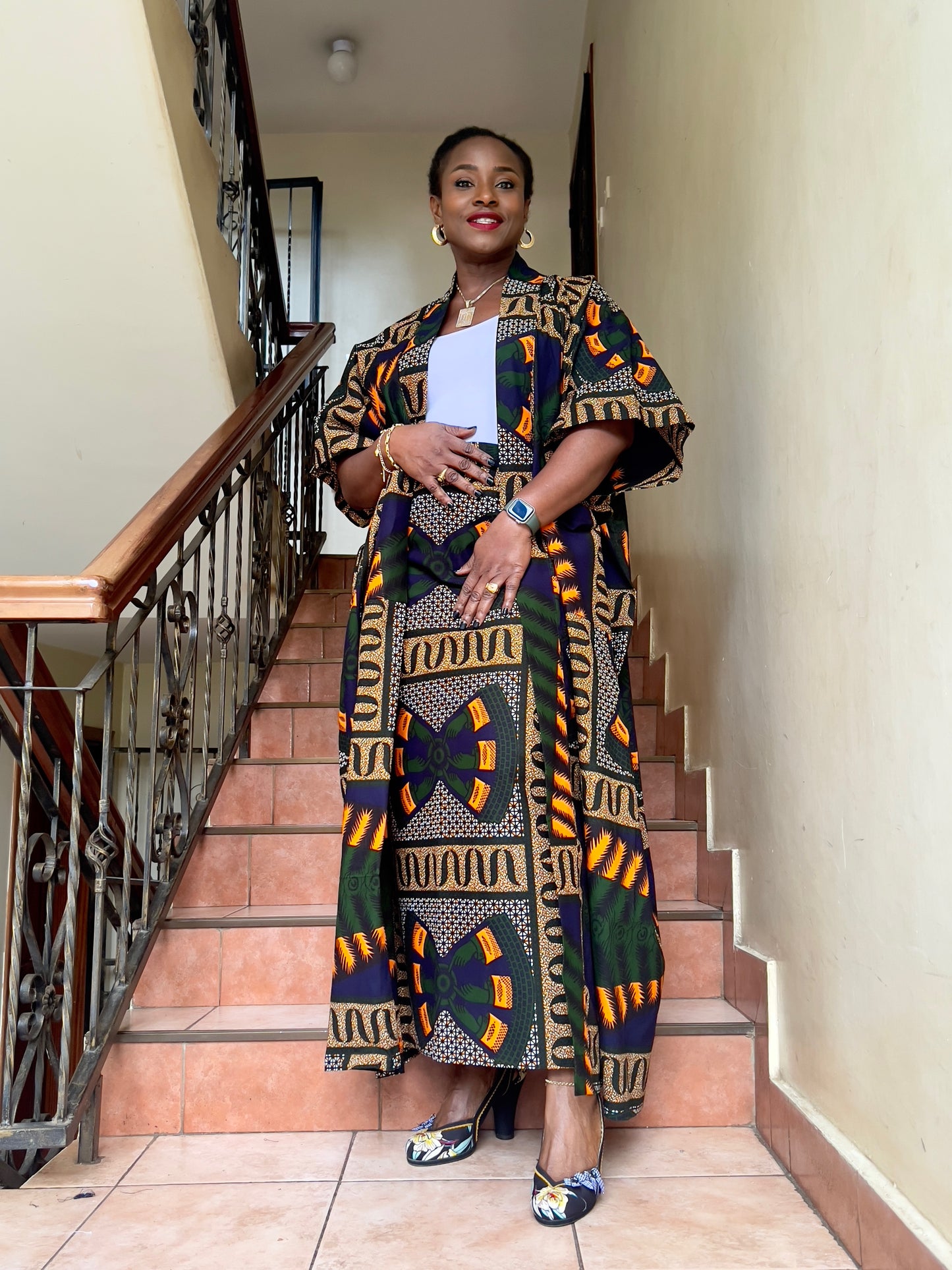 African Print Kimono and Skirt Set