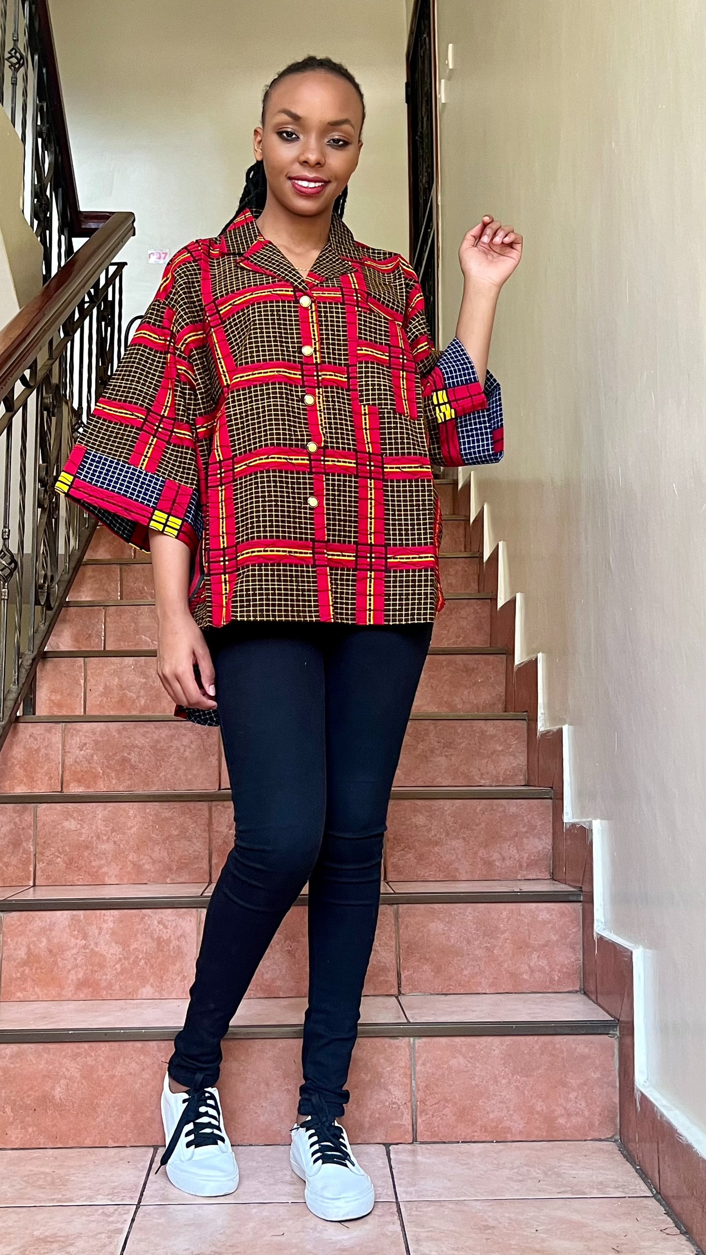 Ijele - African Print mix relaxed fit top