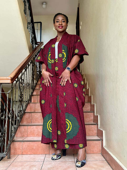 African Print Kimono and Skirt Set