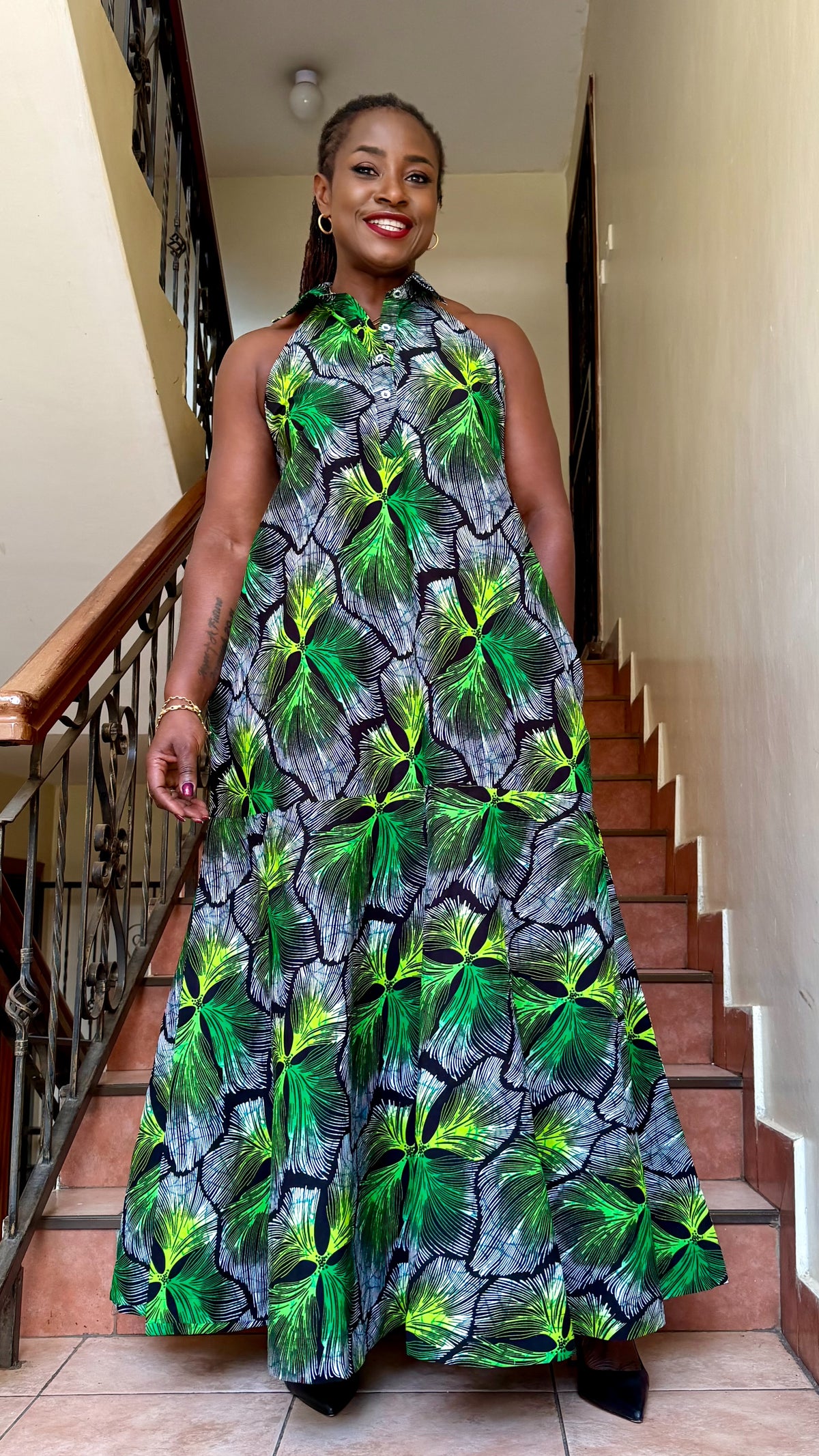 Chana - African print halter neck with Collar.
