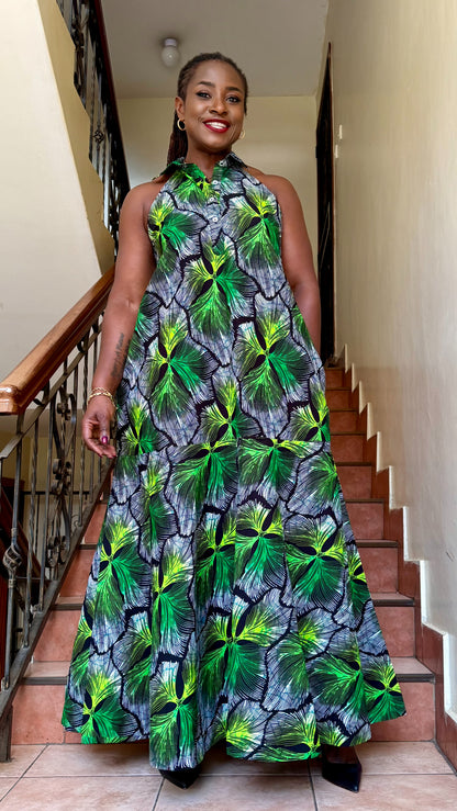 Chana - African print halter neck with Collar.
