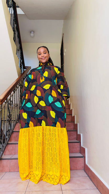 Elissa - African Print and Lace Shirt Dress