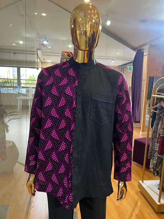 Femi - African print and linen mix shirt