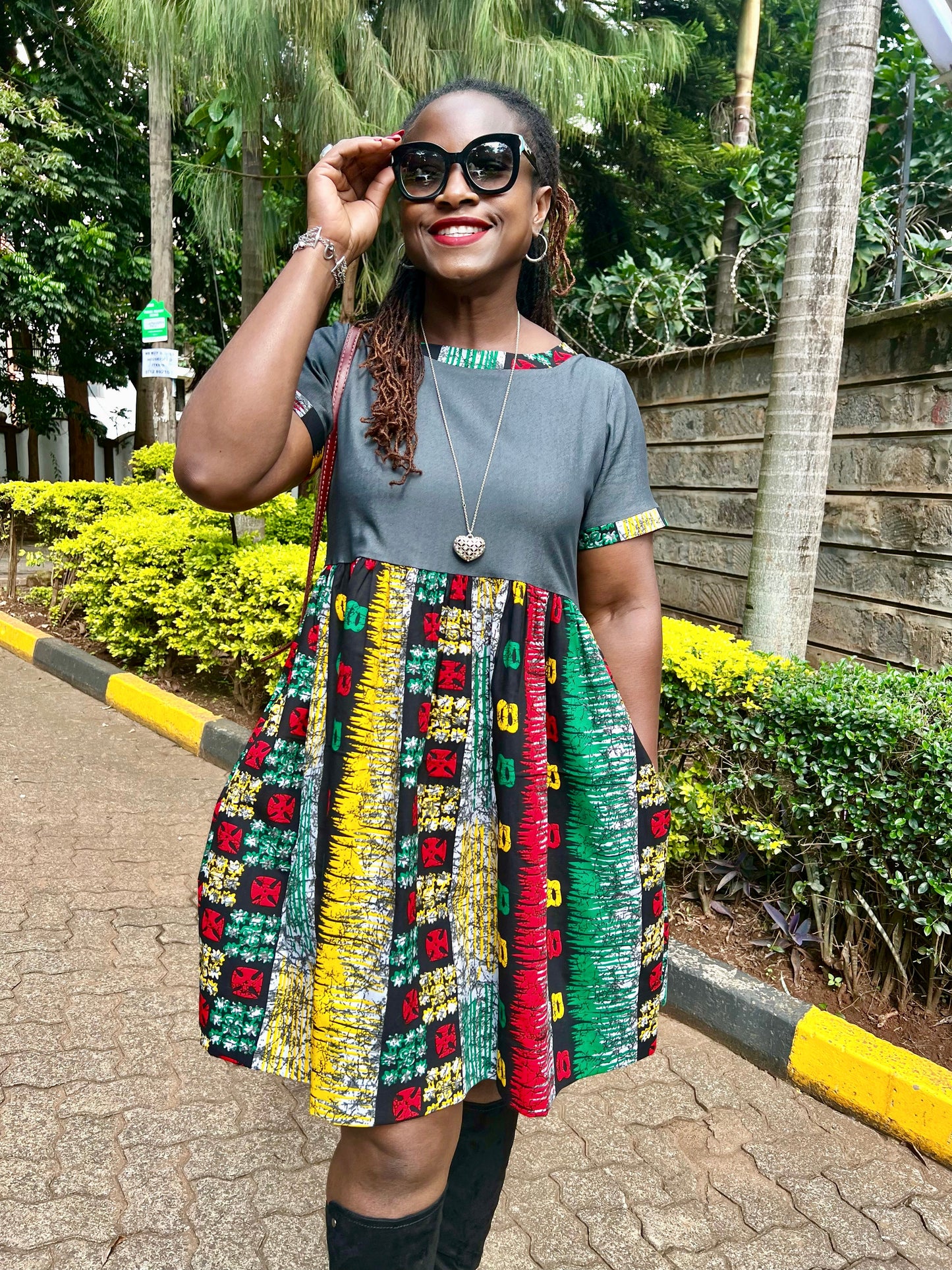 Spring - African Print and Denim Combo dress