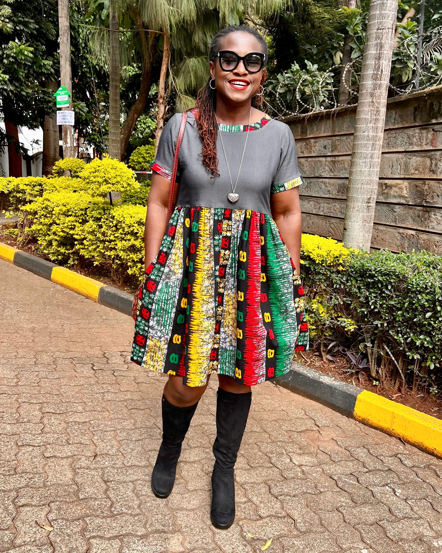 Spring - African Print and Denim Combo dress