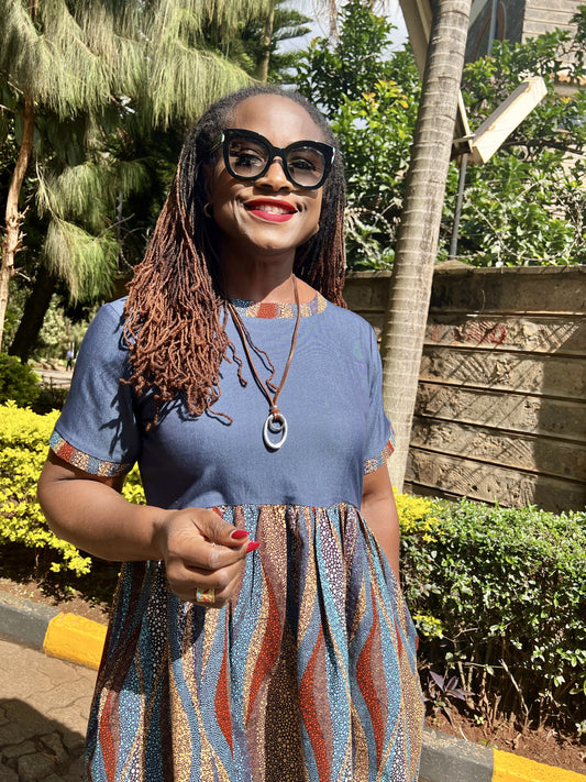 Spring - African Print and Denim Combo dress