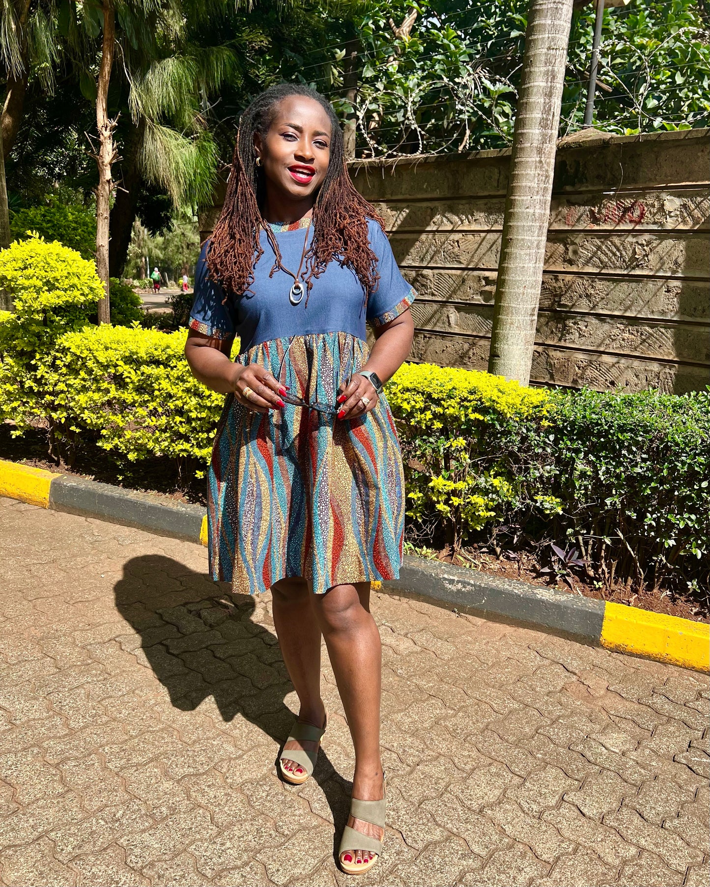 Spring - African Print and Denim Combo dress