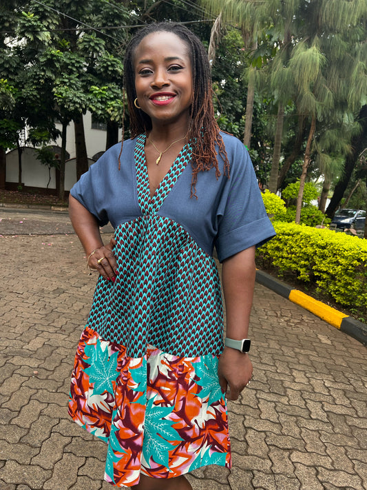 Summer - African print and denim combo dress