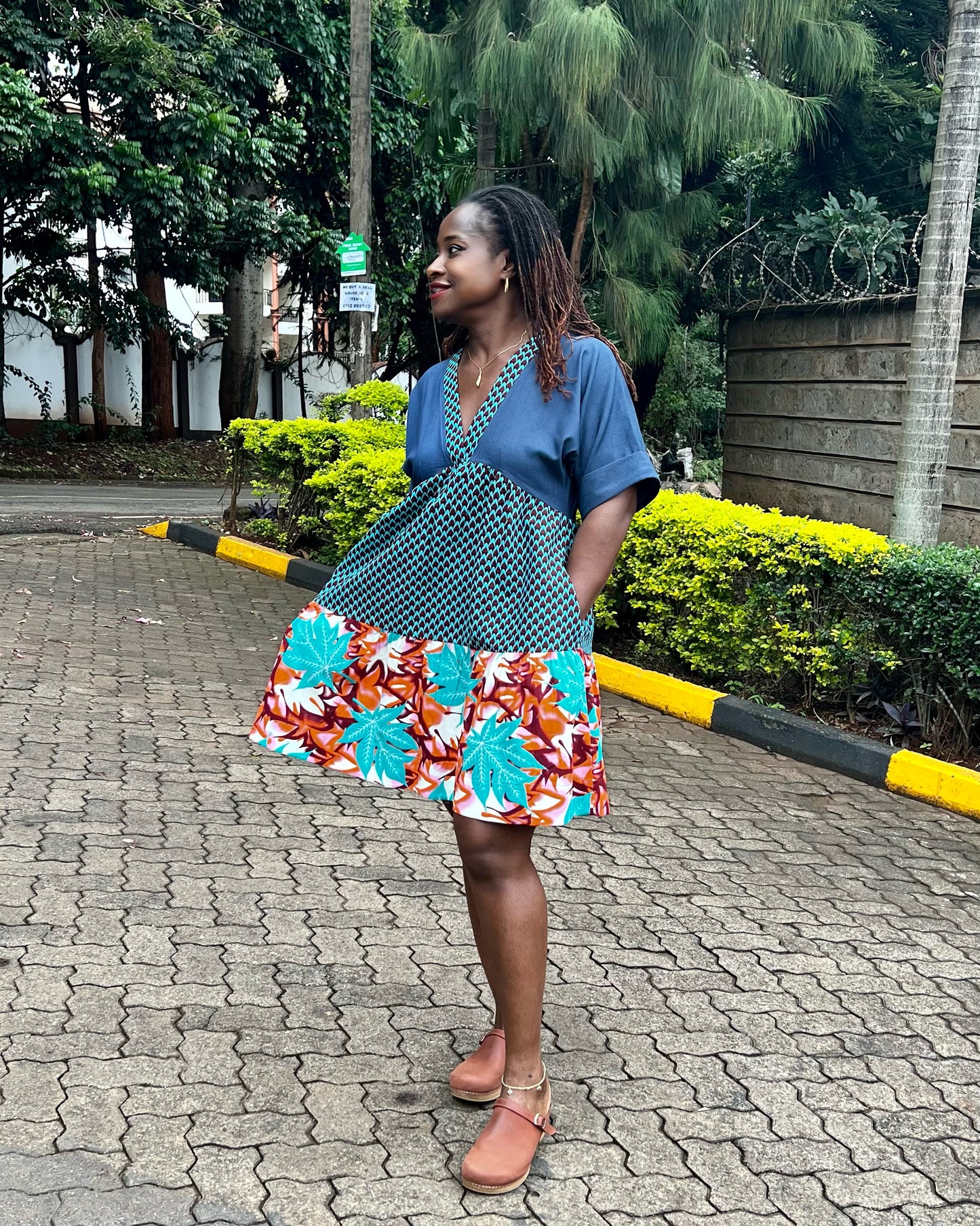 Summer - African print and denim combo dress