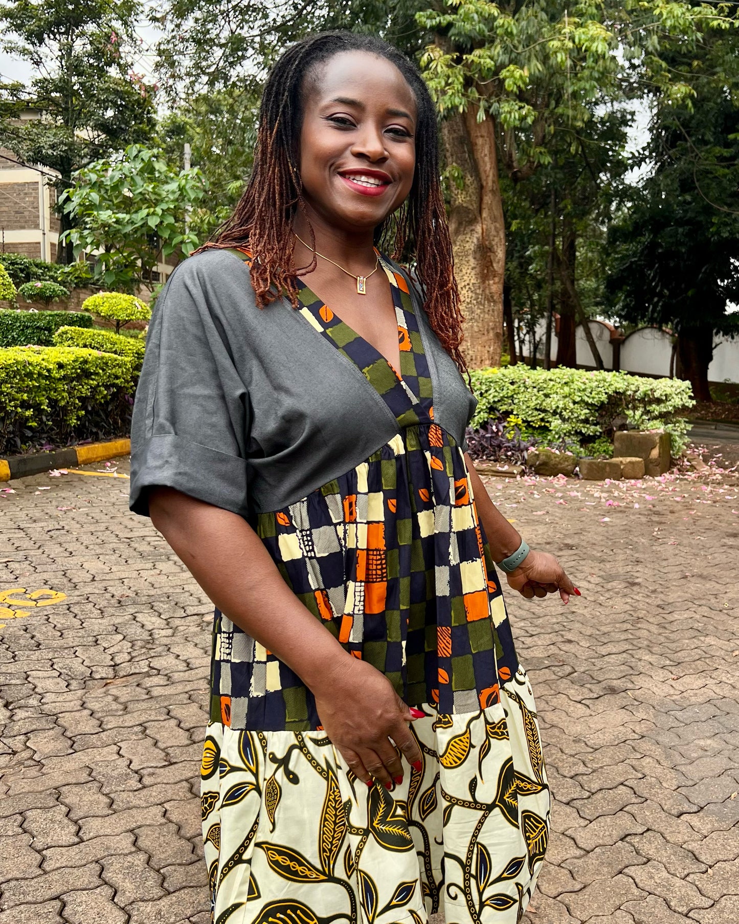 Summer - African print and denim combo dress