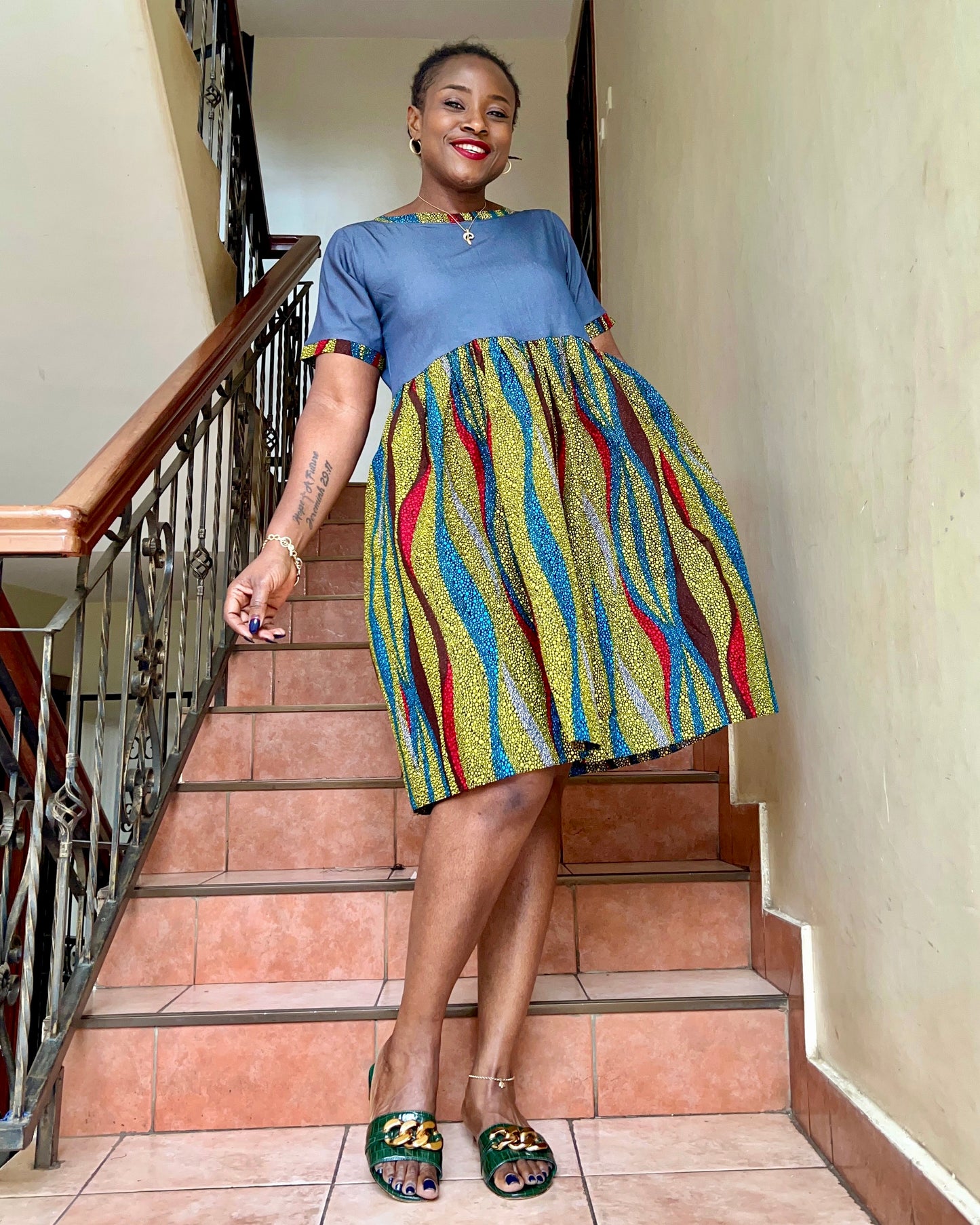 Spring - African Print and Denim Combo dress